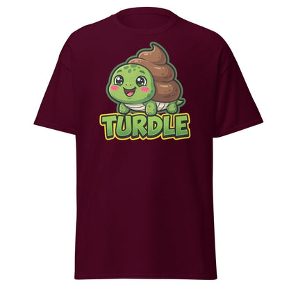 Turdle Funny Turtle Poop Pun T-Shirt – Cartoon Graphic Tee - Maroon - TeeRipple