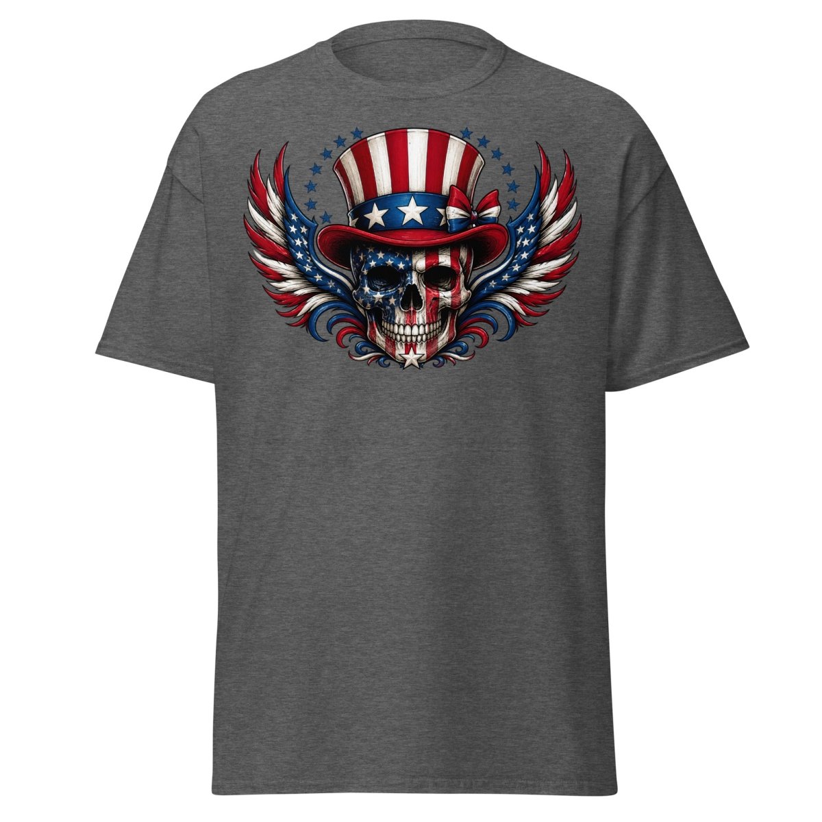 Uncle Sam Skull Patriotic Graphic Tee - Dark Heather - TeeRipple
