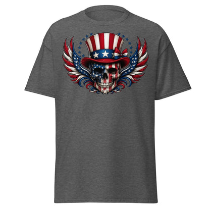 Uncle Sam Skull Patriotic Graphic Tee - Dark Heather - TeeRipple