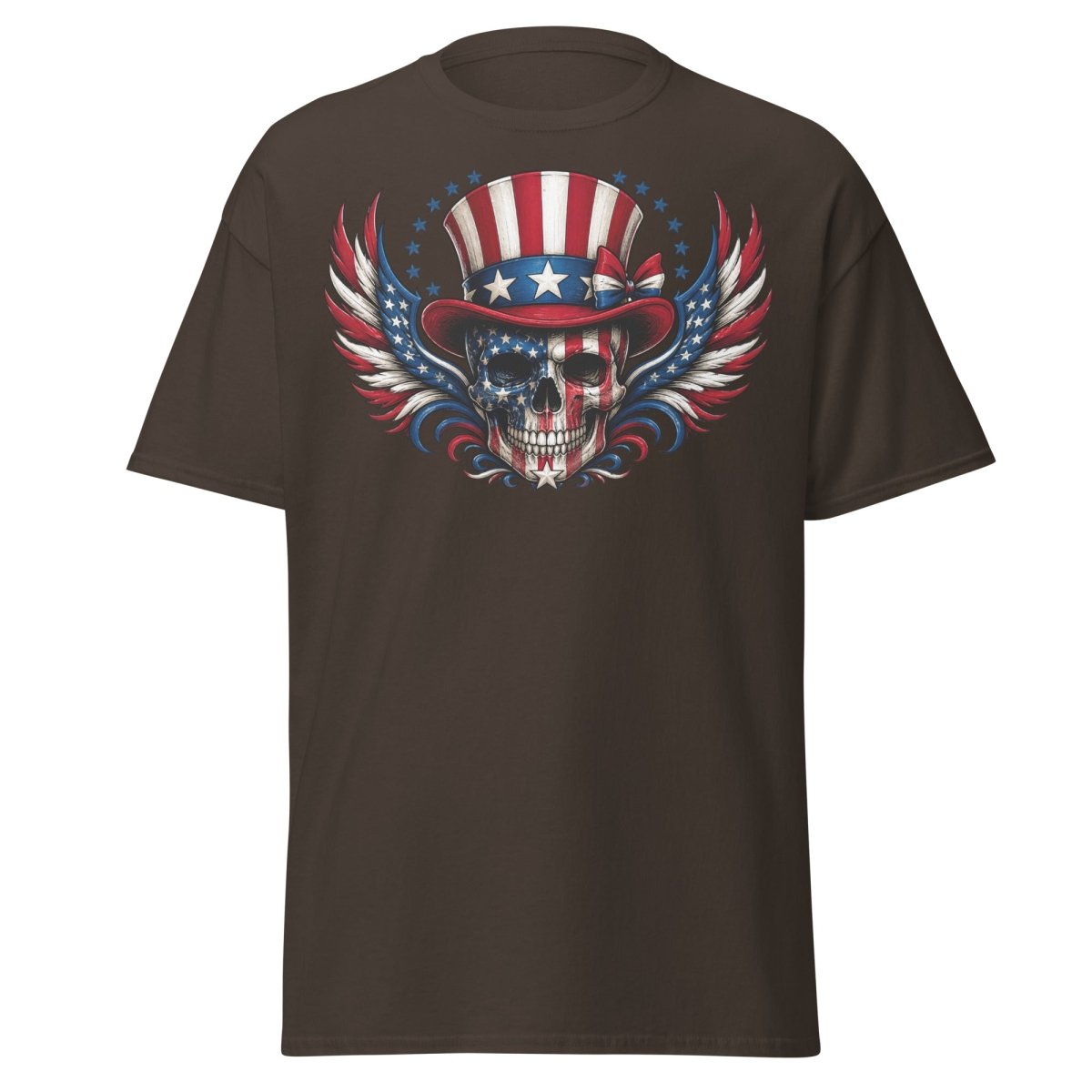 Uncle Sam Skull Patriotic Graphic Tee - Dark Chocolate - TeeRipple