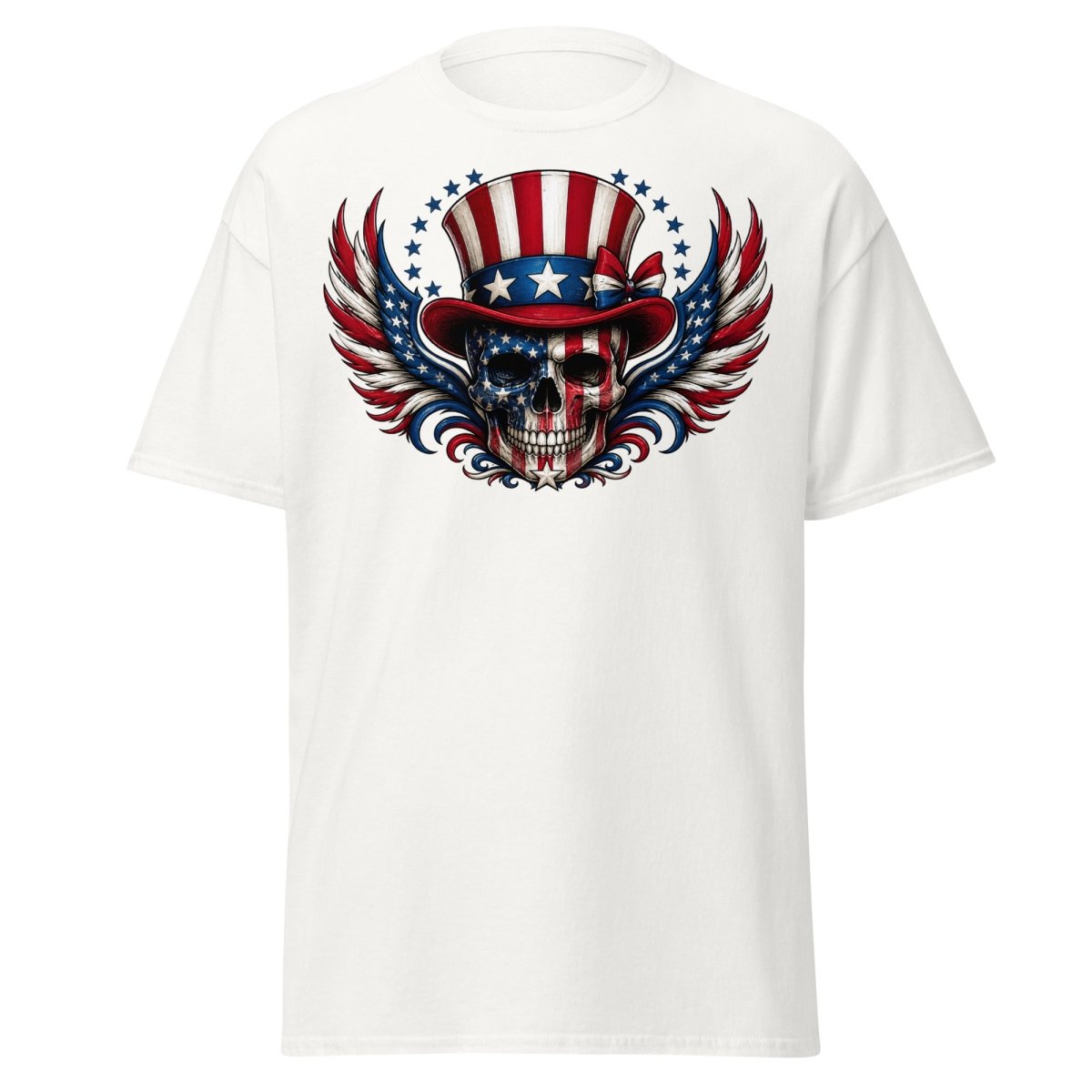 Uncle Sam Skull Patriotic Graphic Tee - White - TeeRipple