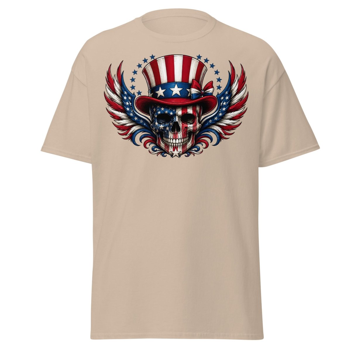 Uncle Sam Skull Patriotic Graphic Tee - Sand - TeeRipple