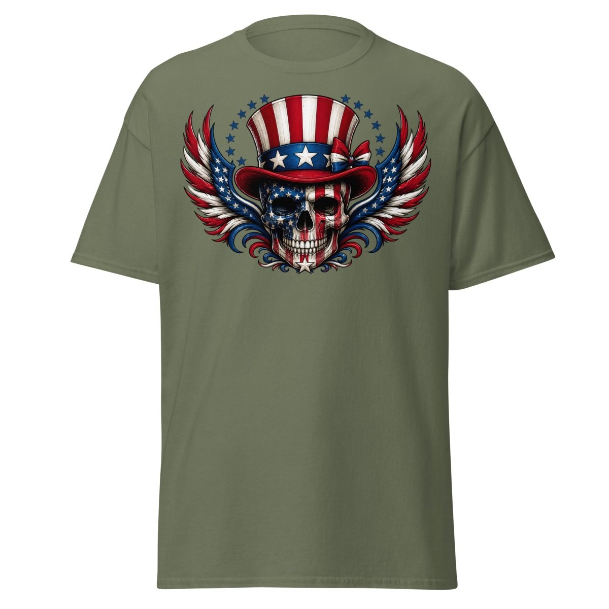 Uncle Sam Skull Patriotic Graphic Tee - Military Green - TeeRipple