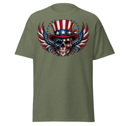Uncle Sam Skull Patriotic Graphic Tee - Military Green - TeeRipple