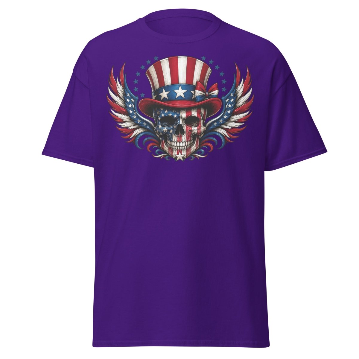 Uncle Sam Skull Patriotic Graphic Tee - Purple - TeeRipple
