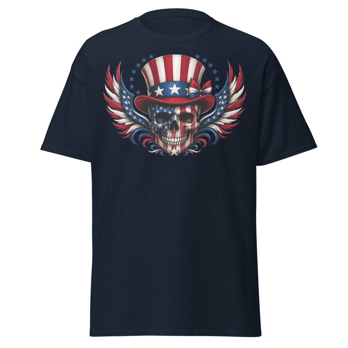 Uncle Sam Skull Patriotic Graphic Tee - Navy - TeeRipple