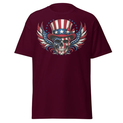Uncle Sam Skull Patriotic Graphic Tee - Maroon - TeeRipple