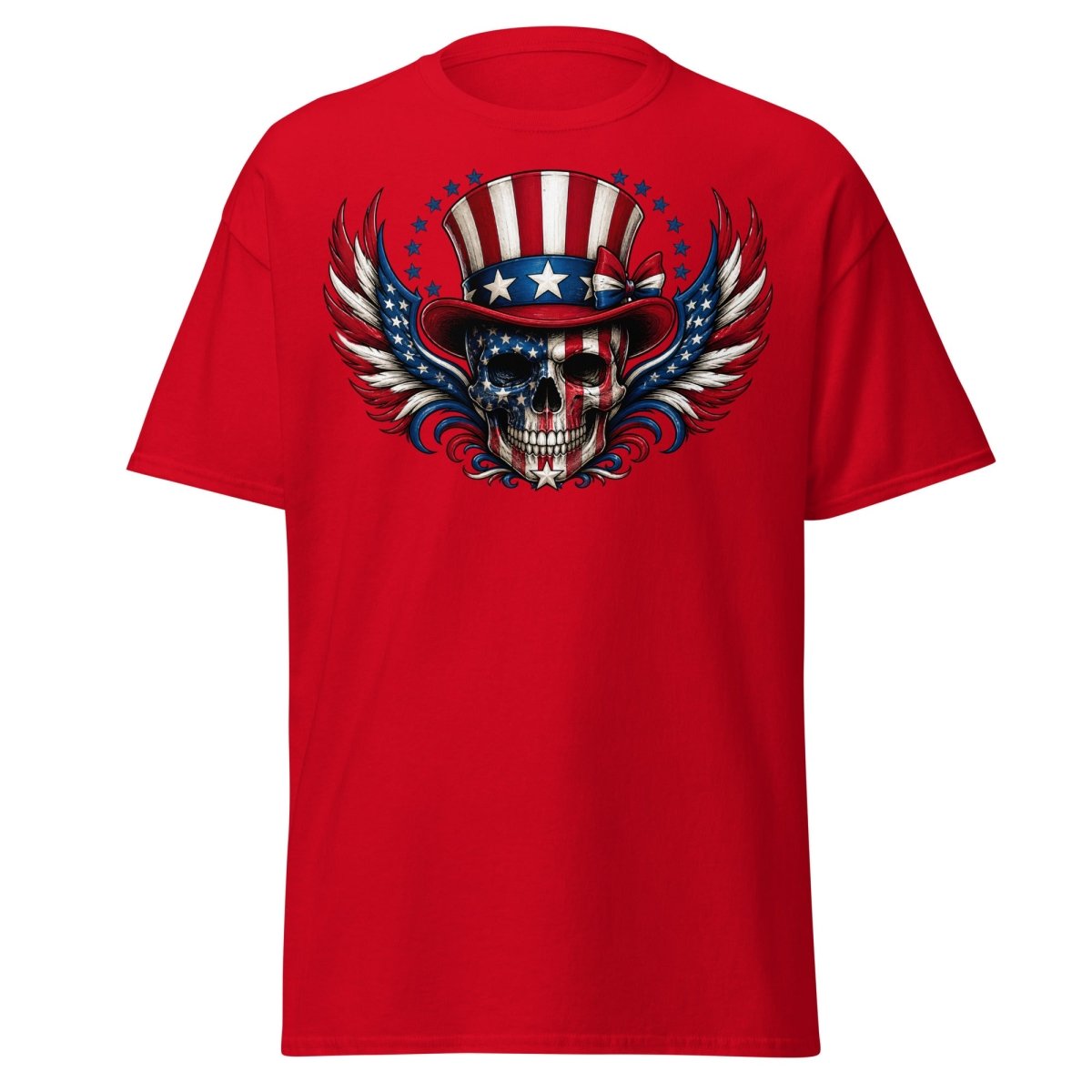 Uncle Sam Skull Patriotic Graphic Tee - Red - TeeRipple