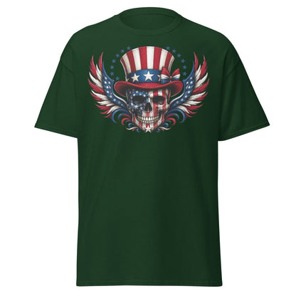 Uncle Sam Skull Patriotic Graphic Tee - Forest Green - TeeRipple