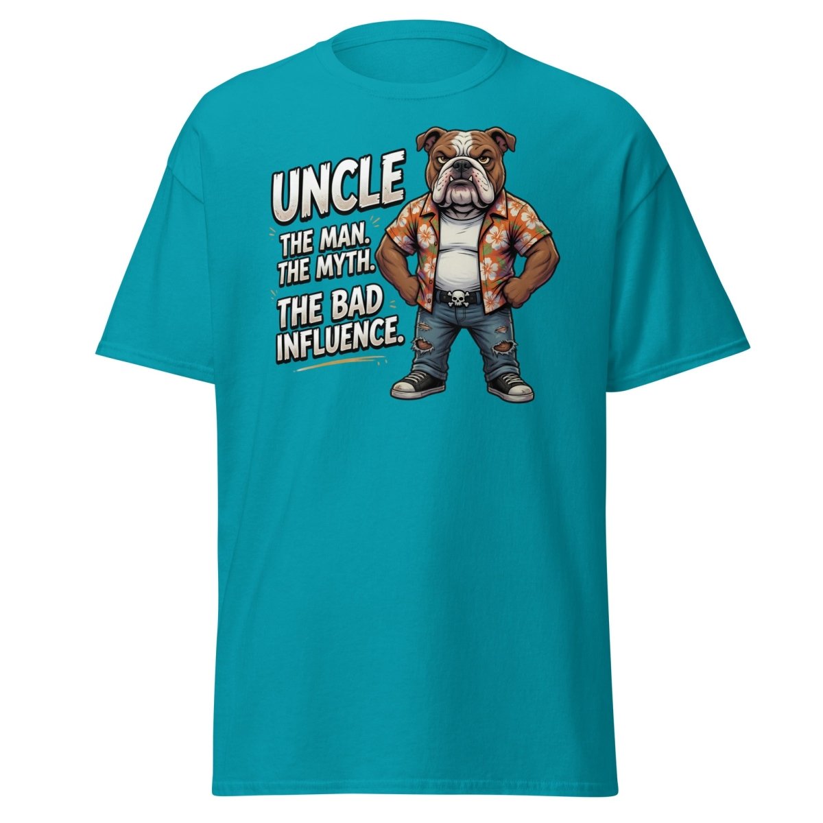 Uncle The Bad Influence Bulldog T-Shirt - Tropical Blue - TeeRipple