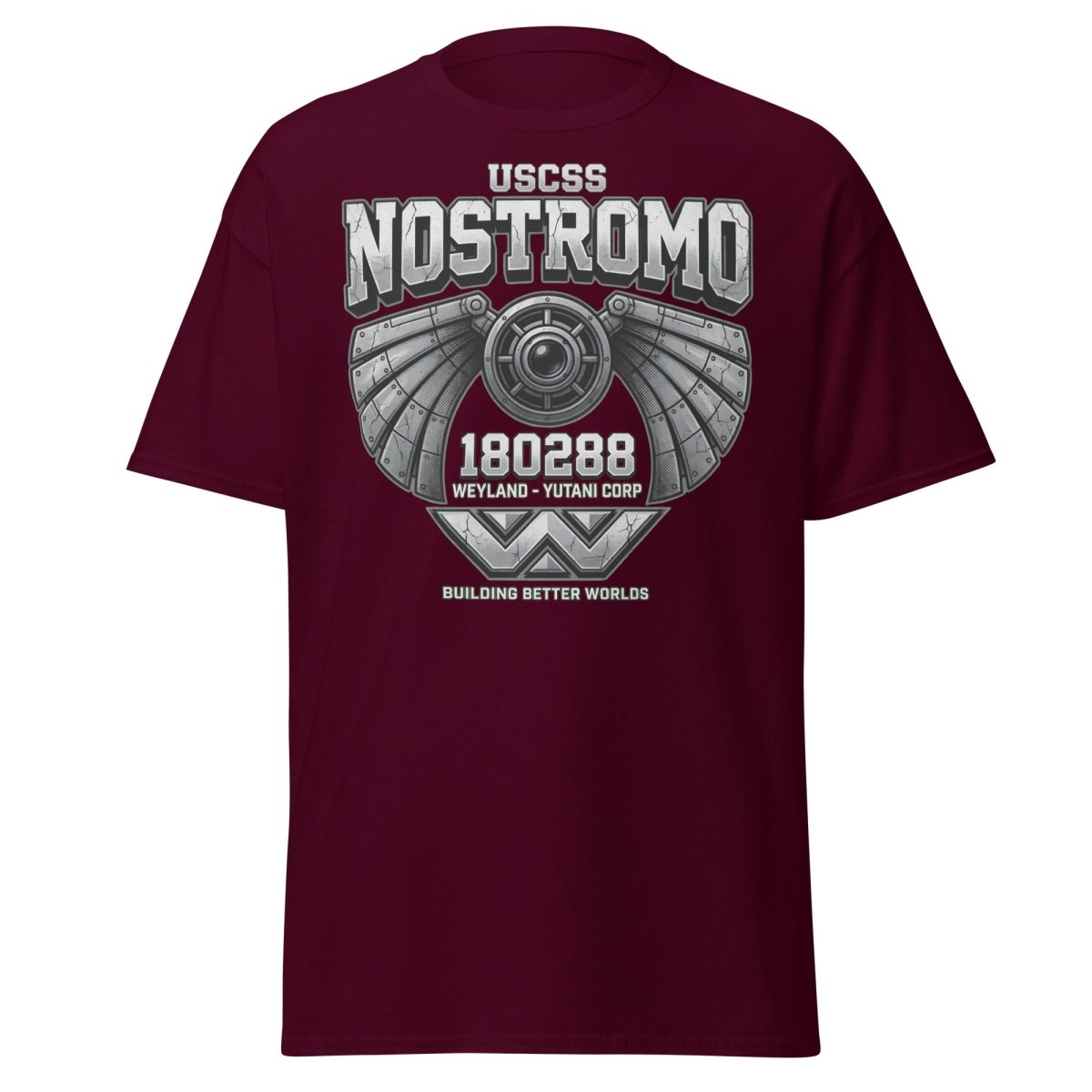 USCSS Nostromo Alien T-Shirt | Weyland-Yutani Tee - Maroon - TeeRipple