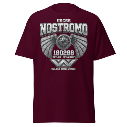 USCSS Nostromo Alien T-Shirt | Weyland-Yutani Tee - Maroon - TeeRipple