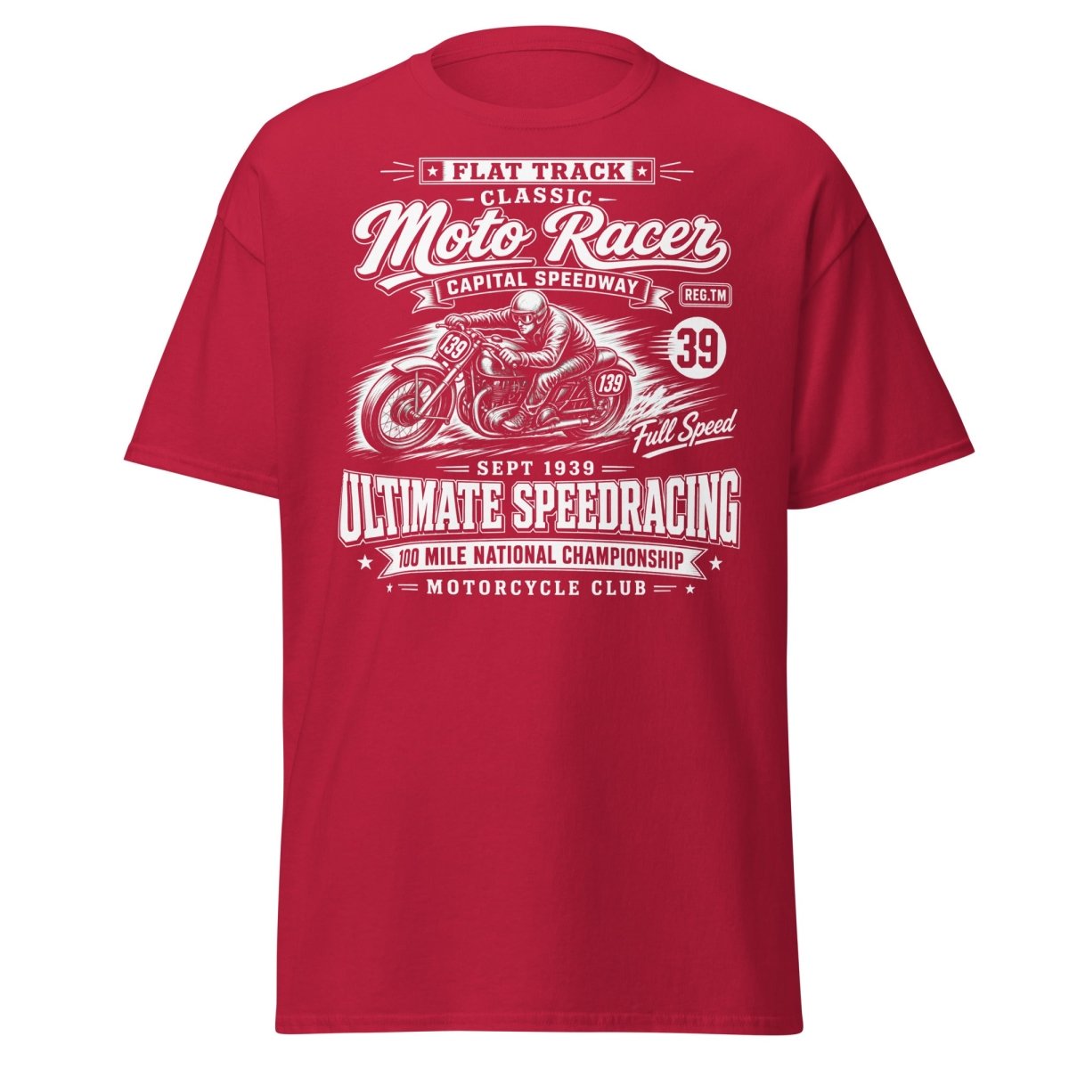 Vintage 1939 Flat Track Classic Moto Racer T-Shirt - Cardinal - TeeRipple
