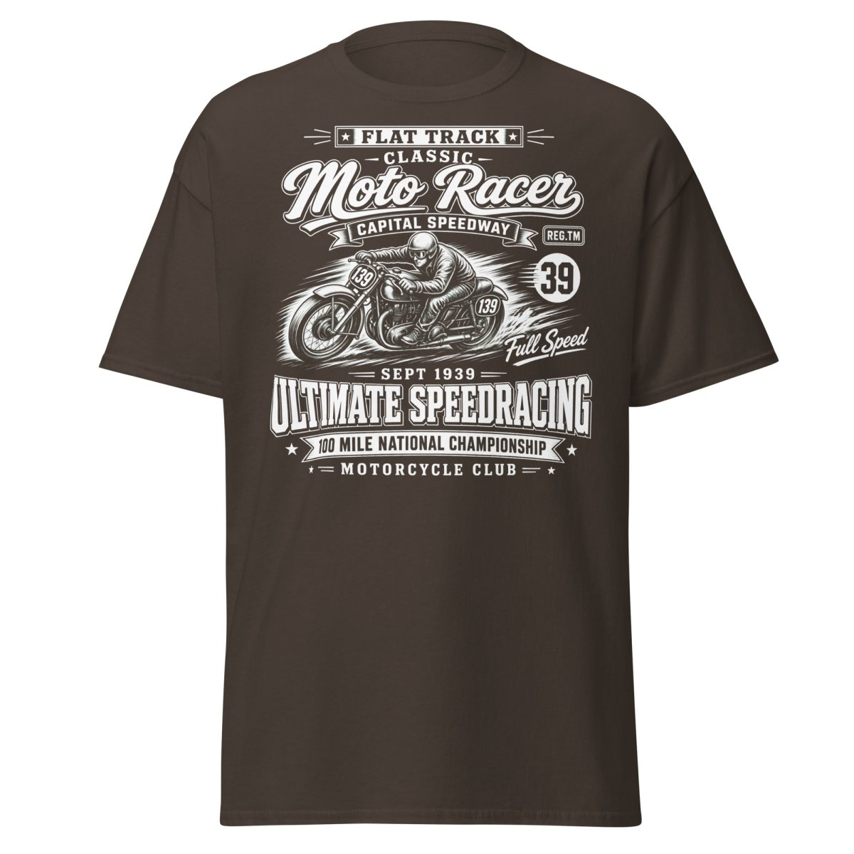 Vintage 1939 Flat Track Classic Moto Racer T-Shirt - Dark Chocolate - TeeRipple