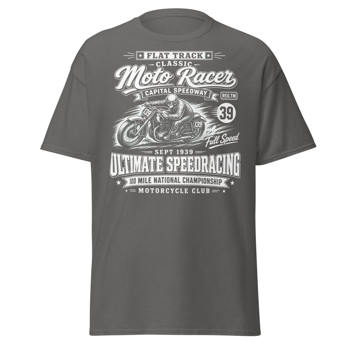 Vintage 1939 Flat Track Classic Moto Racer T-Shirt - Charcoal - TeeRipple