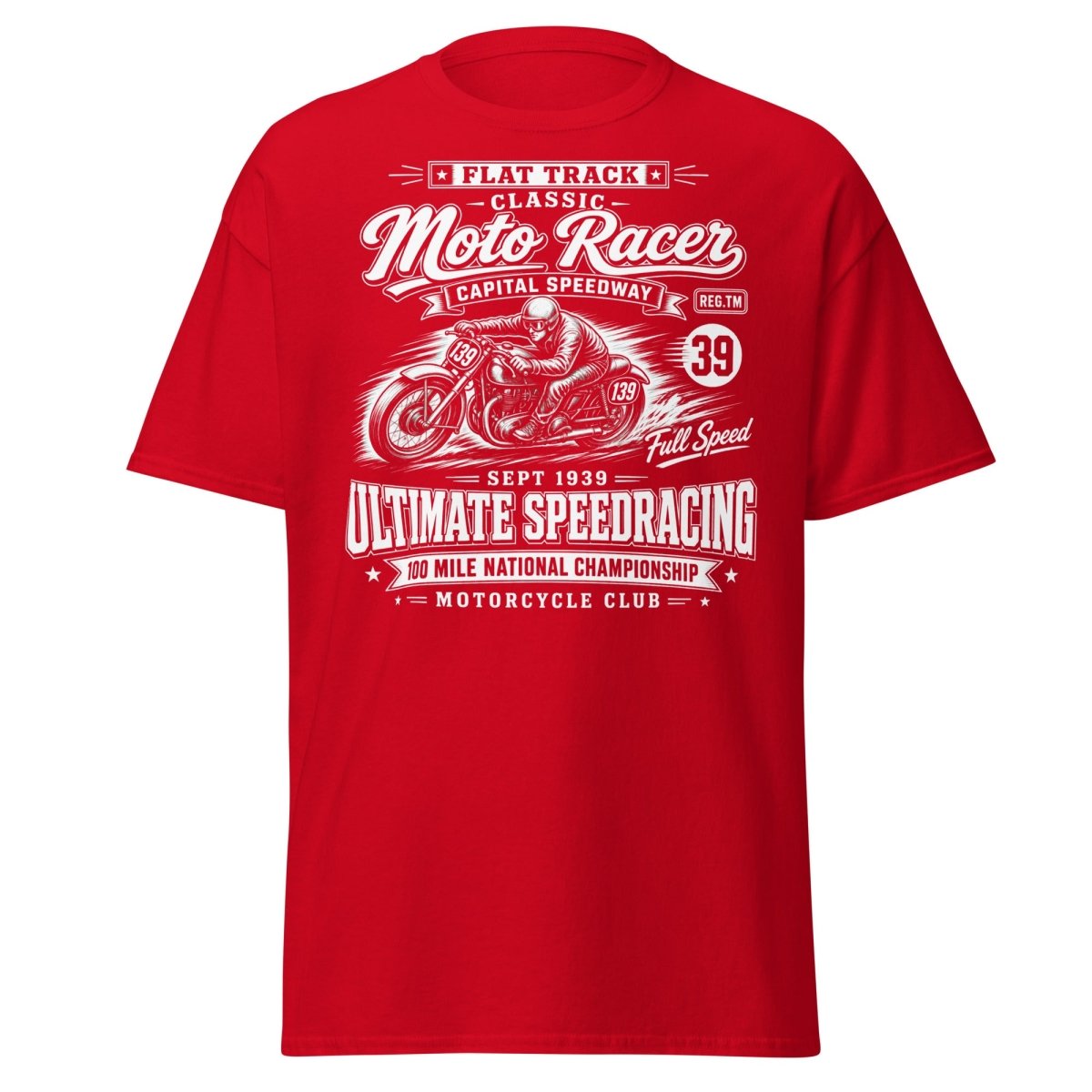 Vintage 1939 Flat Track Classic Moto Racer T-Shirt - Red - TeeRipple
