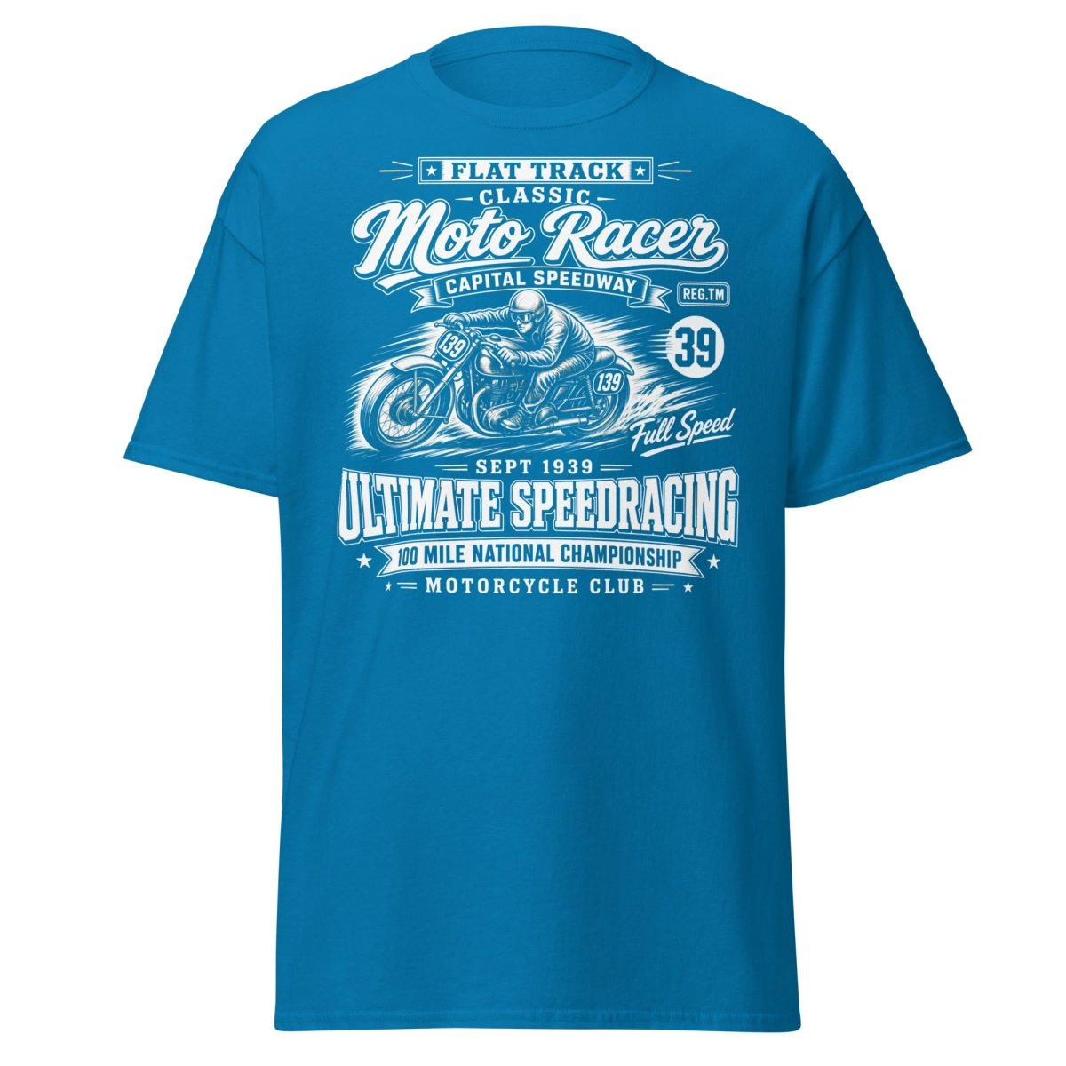 Vintage 1939 Flat Track Classic Moto Racer T-Shirt - Sapphire - TeeRipple