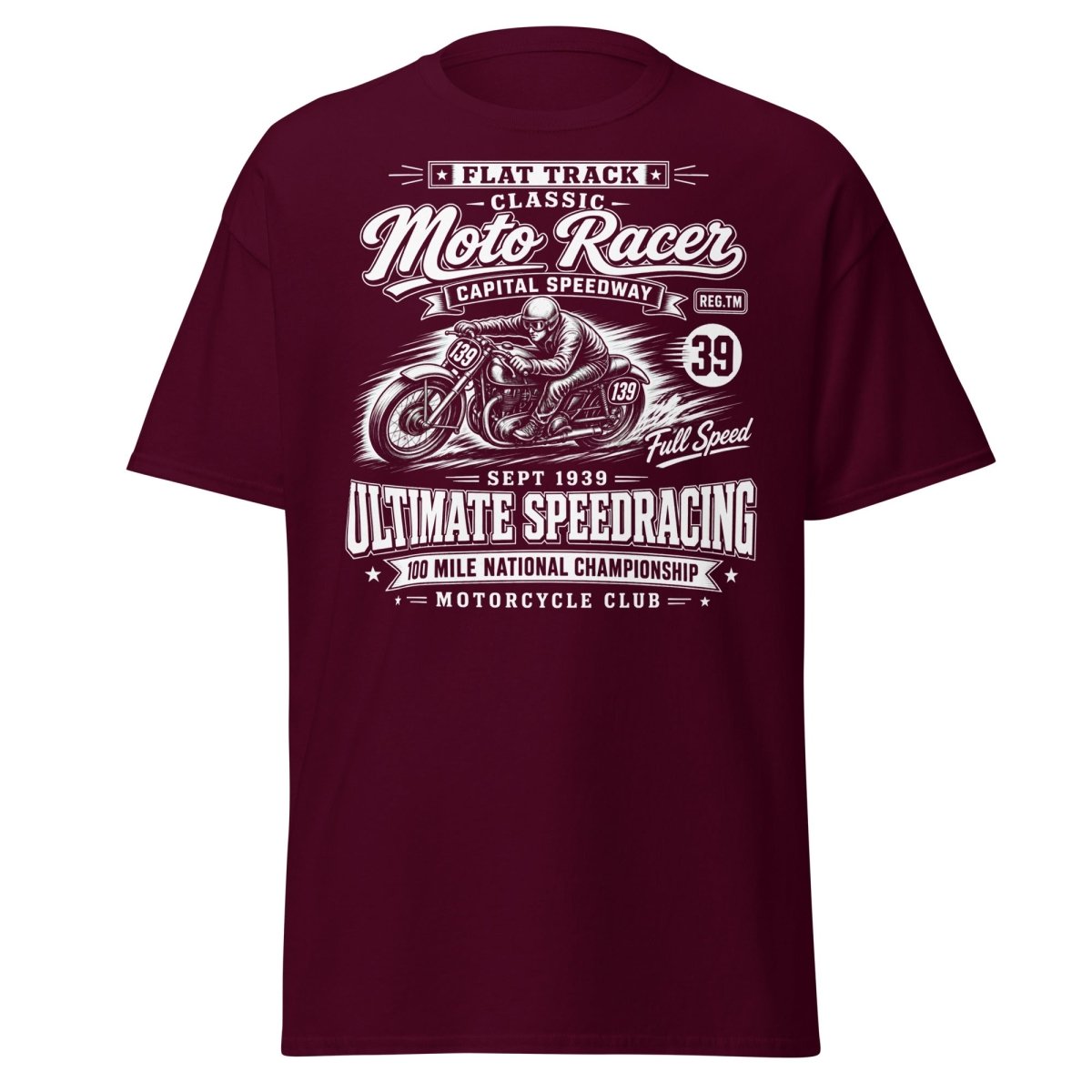 Vintage 1939 Flat Track Classic Moto Racer T-Shirt - Maroon - TeeRipple