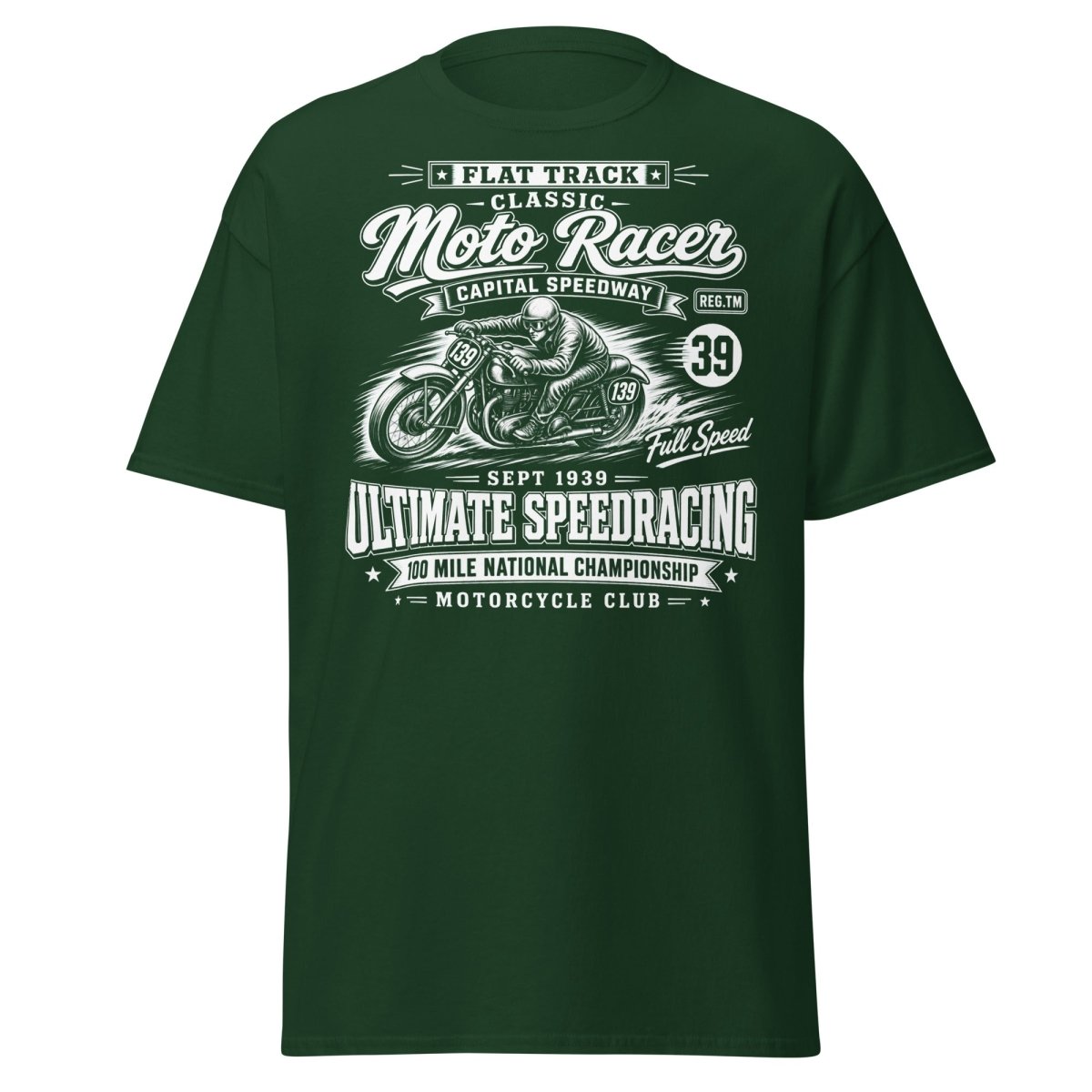 Vintage 1939 Flat Track Classic Moto Racer T-Shirt - Forest Green - TeeRipple