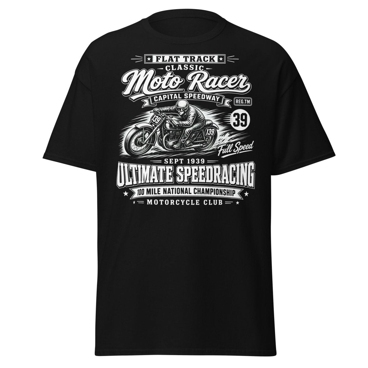 Vintage 1939 Flat Track Classic Moto Racer T-Shirt - Black - TeeRipple