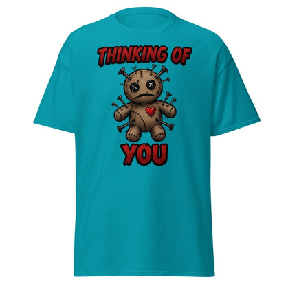 Voodoo Doll Thinking of You T-Shirt - Dark Humor - Tropical Blue - TeeRipple