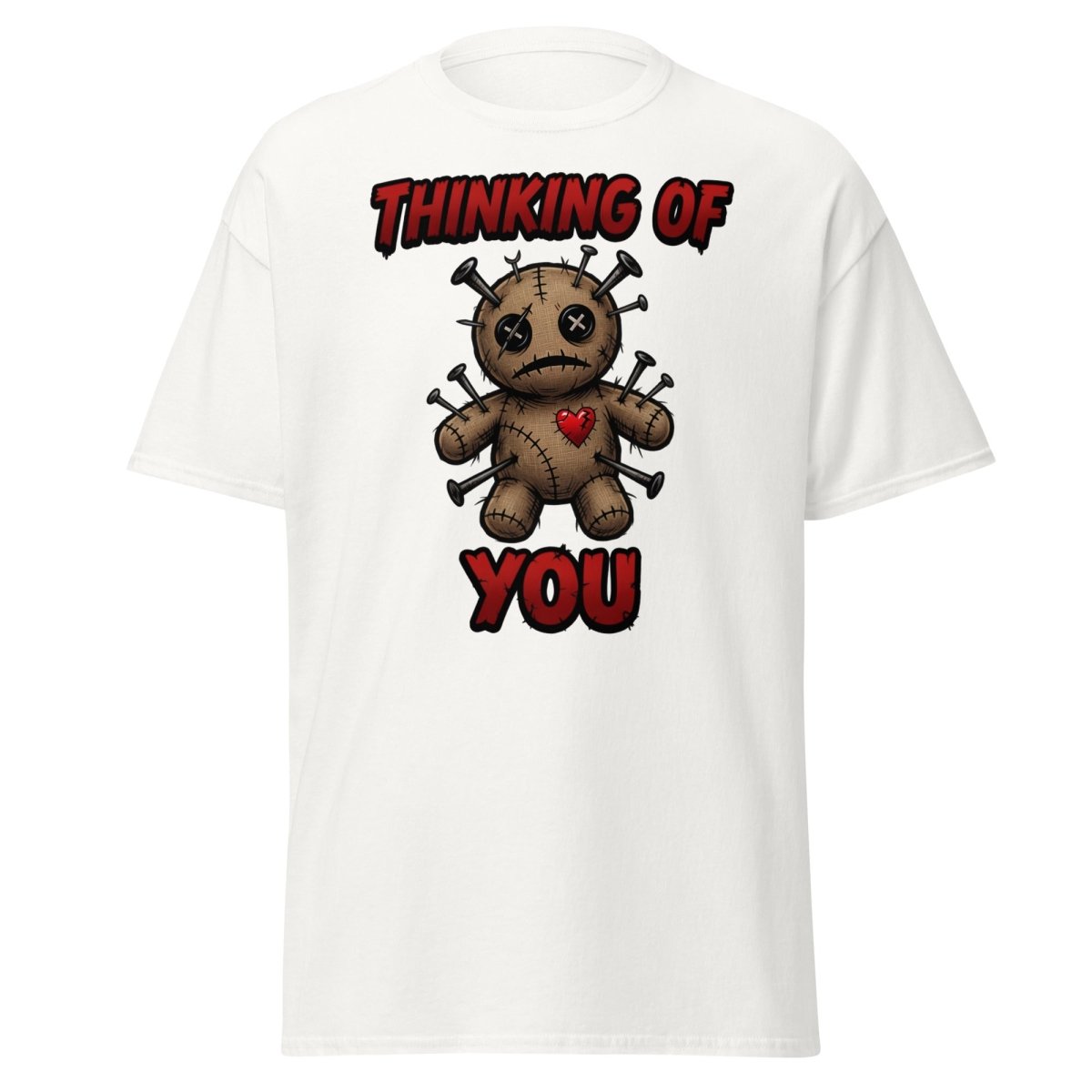 Voodoo Doll Thinking of You T-Shirt - Dark Humor - White - TeeRipple