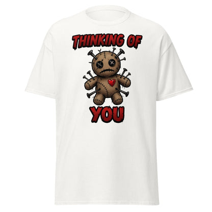 Voodoo Doll Thinking of You T-Shirt - Dark Humor - White - TeeRipple