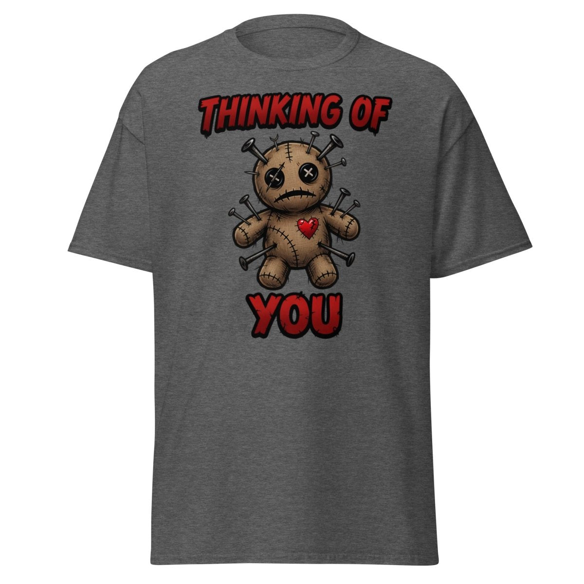 Voodoo Doll Thinking of You T-Shirt - Dark Humor - Dark Heather - TeeRipple