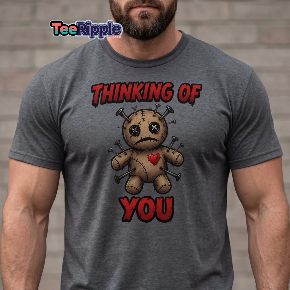Voodoo Doll Thinking of You T-Shirt - Dark Humor - Black - TeeRipple