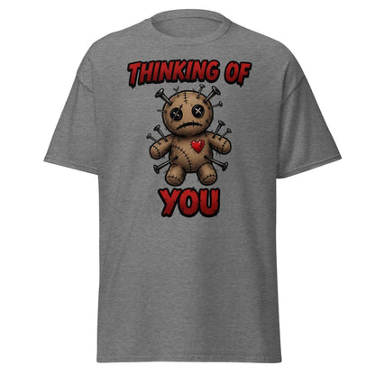 Voodoo Doll Thinking of You T-Shirt - Dark Humor - Graphite Heather - TeeRipple