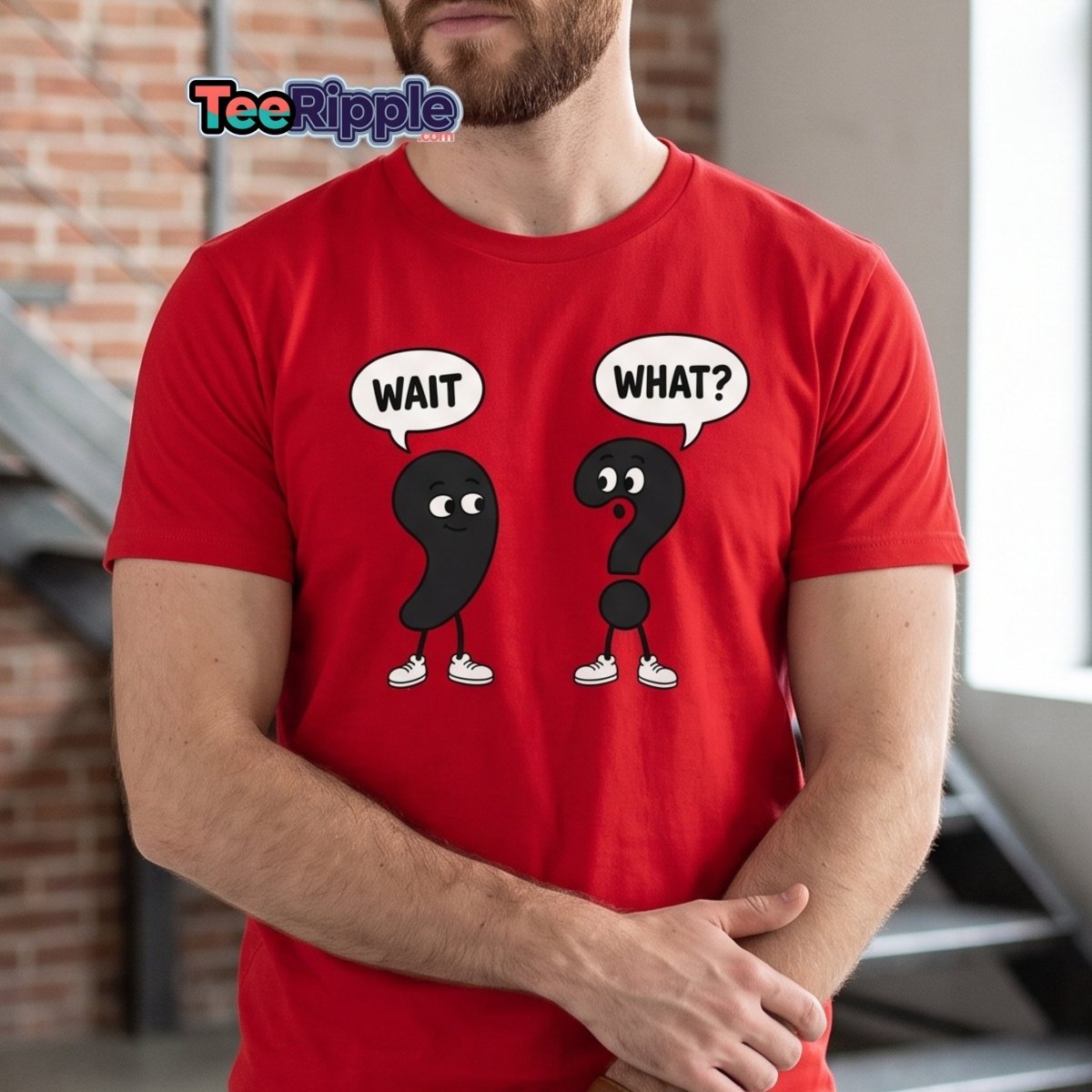 Wait What? Funny Comma Question Mark Grammar Tee - Red - TeeRipple
