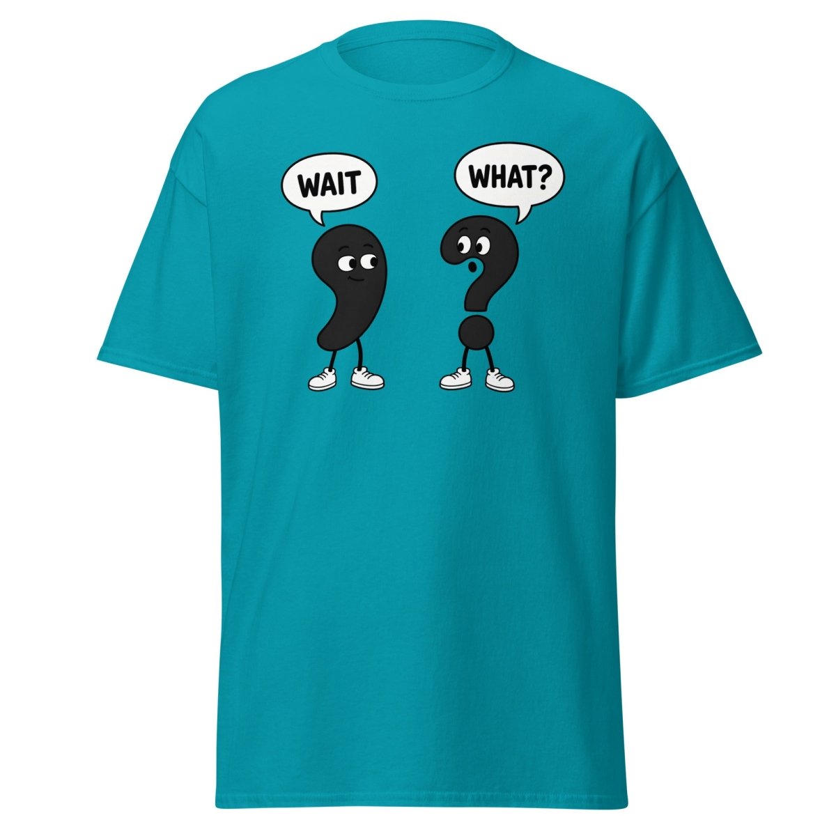 Wait What? Funny Comma Question Mark Grammar Tee - Tropical Blue - TeeRipple