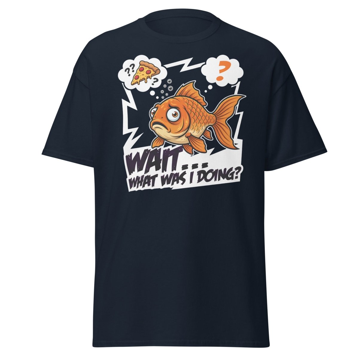 Wait What Was I Doing Goldfish Funny Memory T-Shirt - Navy - TeeRipple