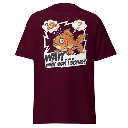 Wait What Was I Doing Goldfish Funny Memory T-Shirt - Maroon - TeeRipple