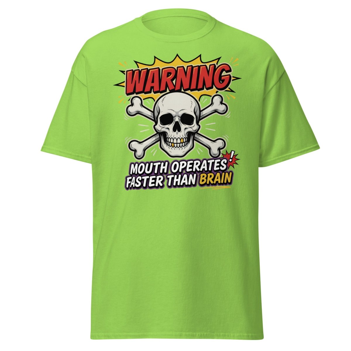 Warning Mouth Operates Faster Than Brain Skull T-Shirt - Lime - TeeRipple