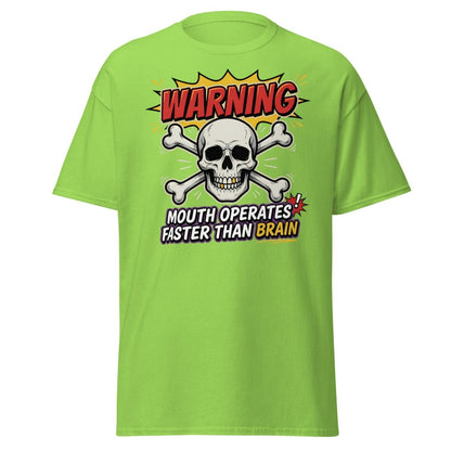 Warning Mouth Operates Faster Than Brain Skull T-Shirt - Lime - TeeRipple