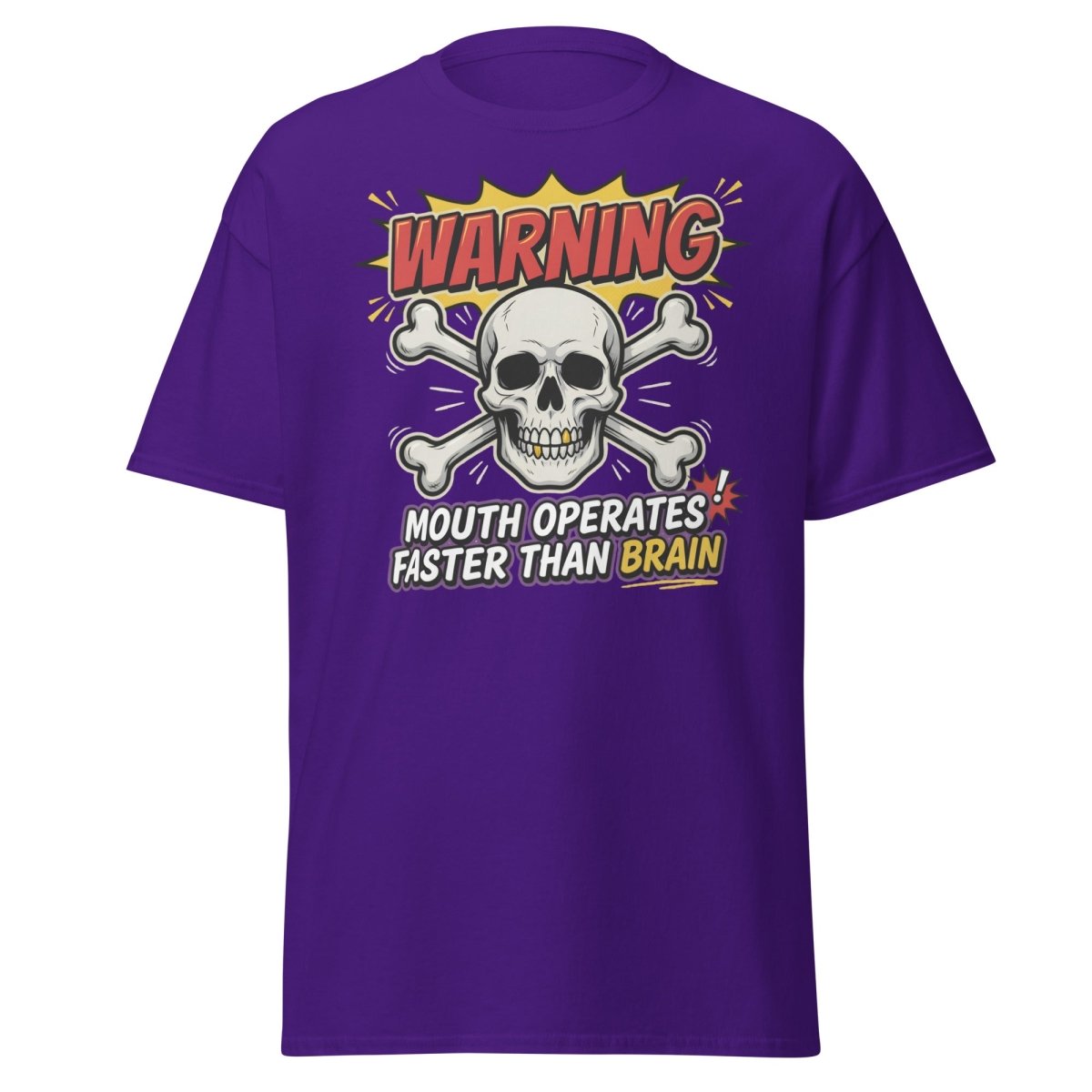Warning Mouth Operates Faster Than Brain Skull T-Shirt - Purple - TeeRipple