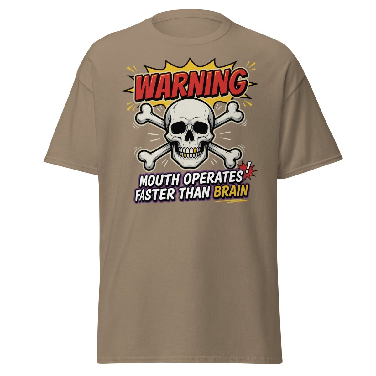 Warning Mouth Operates Faster Than Brain Skull T-Shirt - Brown Savana - TeeRipple