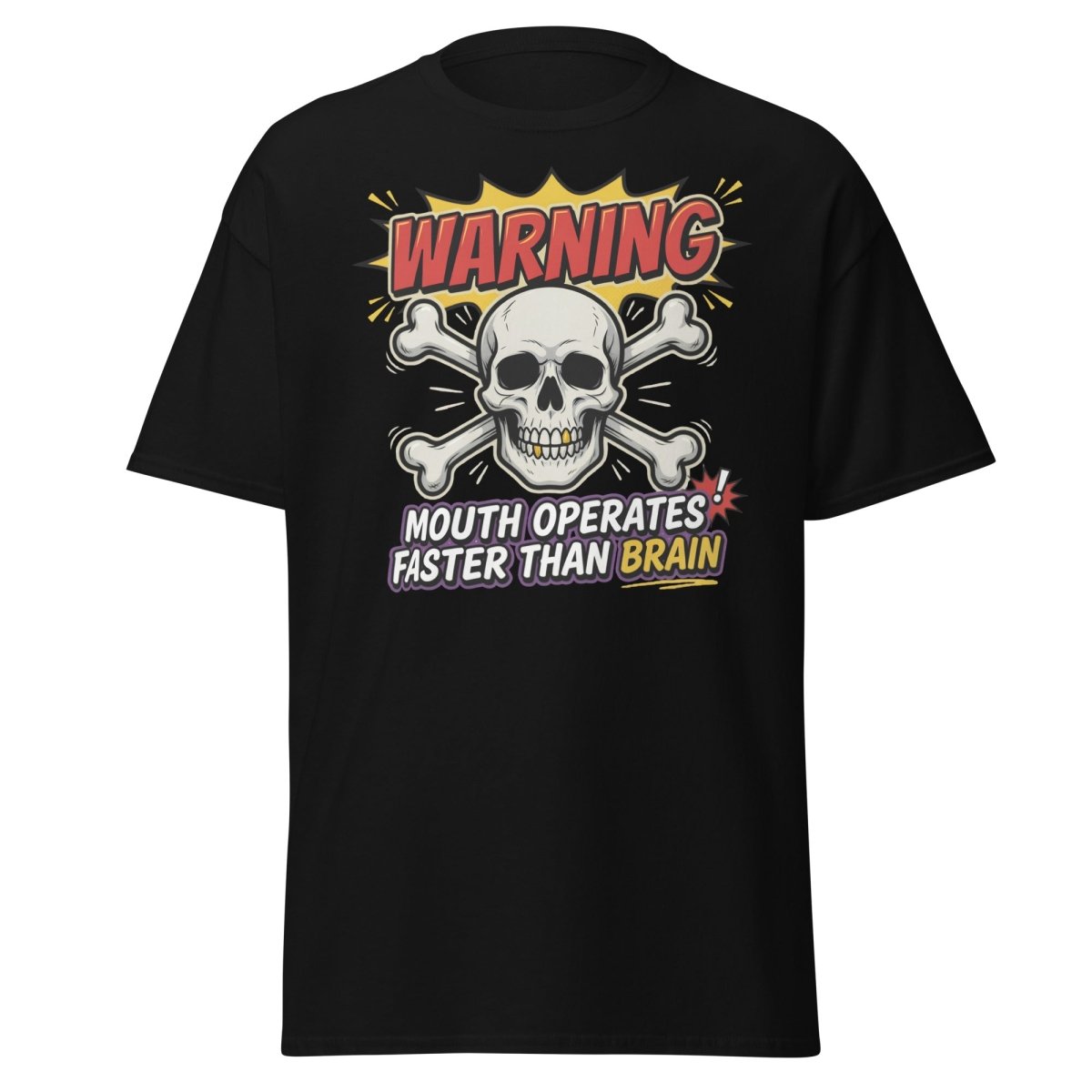 Warning Mouth Operates Faster Than Brain Skull T-Shirt - Black - TeeRipple