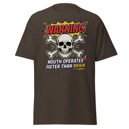 Warning Mouth Operates Faster Than Brain Skull T-Shirt - Dark Chocolate - TeeRipple