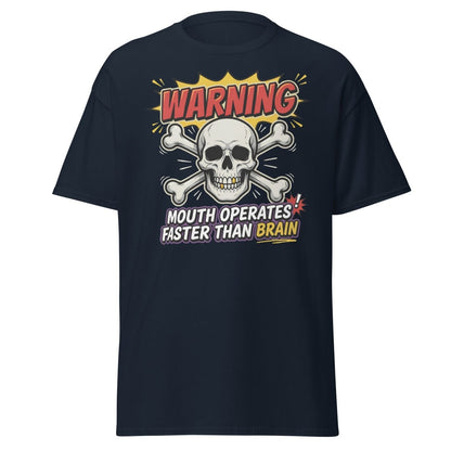 Warning Mouth Operates Faster Than Brain Skull T-Shirt - Navy - TeeRipple
