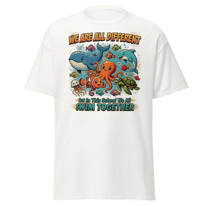We Are All Different Swim Together Ocean Animals T-Shirt - White - TeeRipple