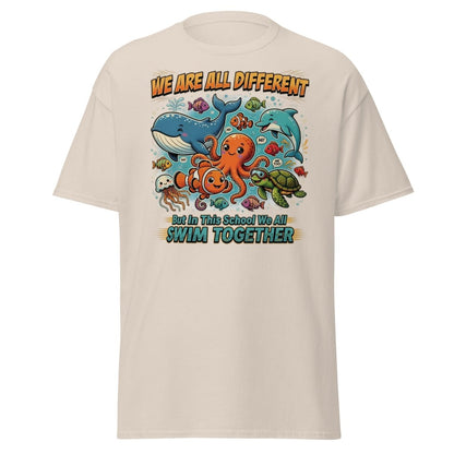 We Are All Different Swim Together Ocean Animals T-Shirt - Natural - TeeRipple