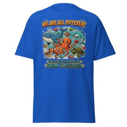We Are All Different Swim Together Ocean Animals T-Shirt - Royal - TeeRipple