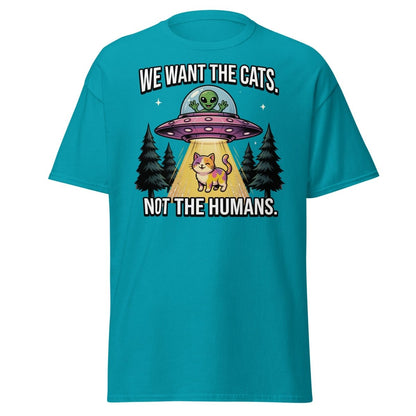 We Want The Cats Not The Humans Funny Alien Cat T-Shirt - Tropical Blue - TeeRipple