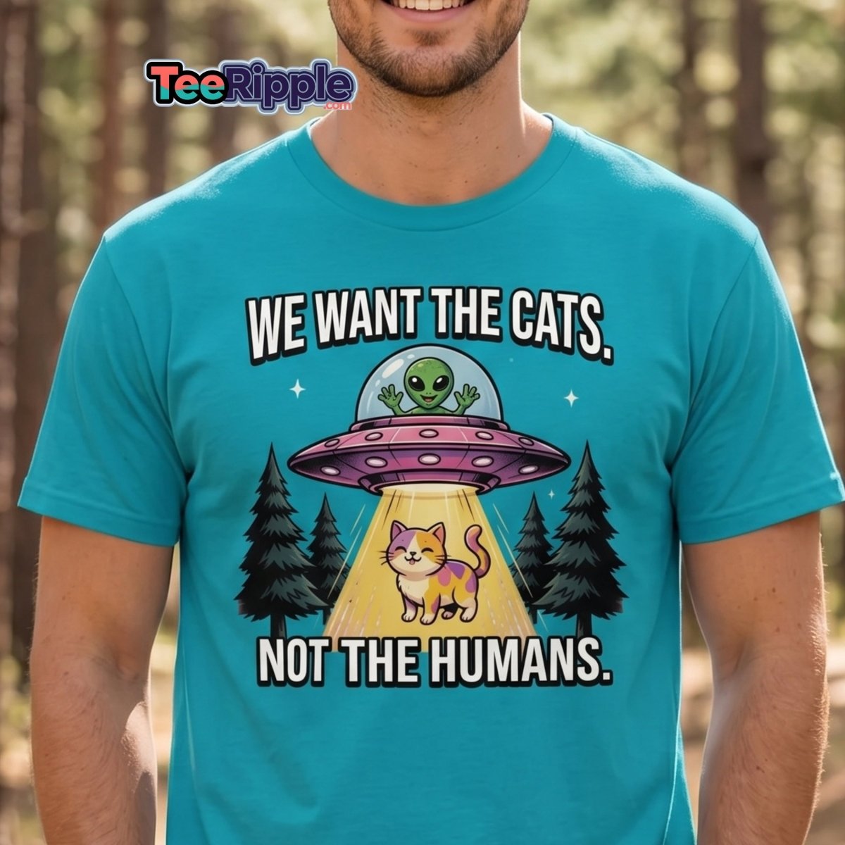 We Want The Cats Not The Humans Funny Alien Cat T-Shirt - Maroon - TeeRipple