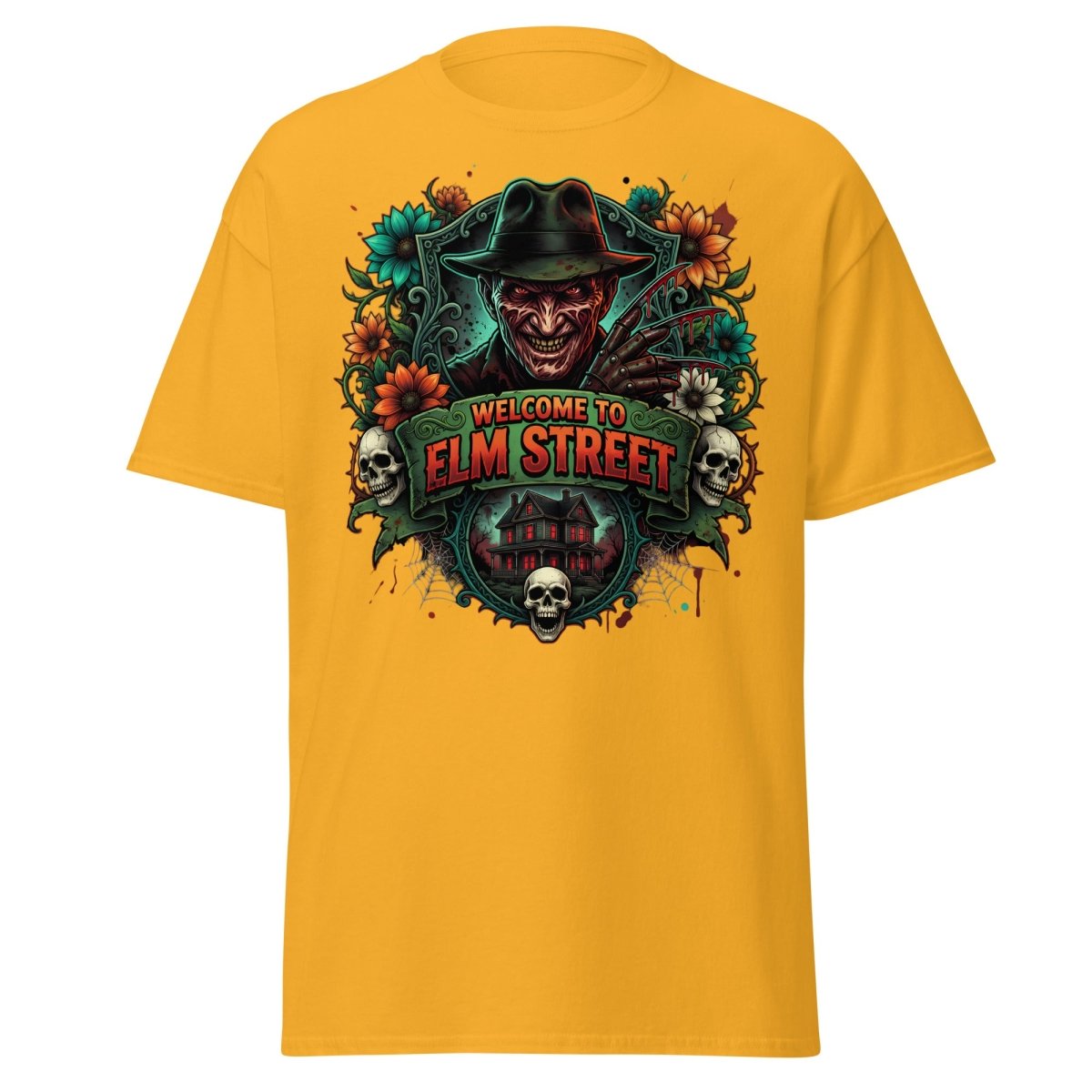 Welcome to Elm Street Freddy Krueger T-Shirt | Horror Tee - Gold - TeeRipple