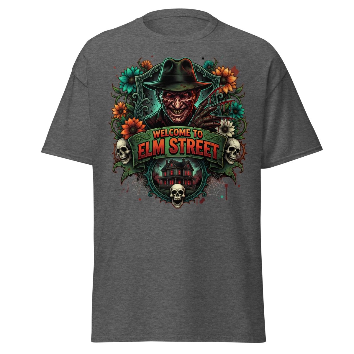 Welcome to Elm Street Freddy Krueger T-Shirt | Horror Tee - Dark Heather - TeeRipple