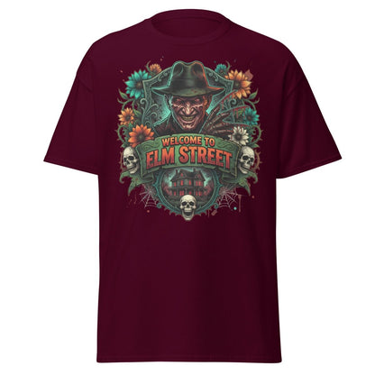 Welcome to Elm Street Freddy Krueger T-Shirt | Horror Tee - Maroon - TeeRipple