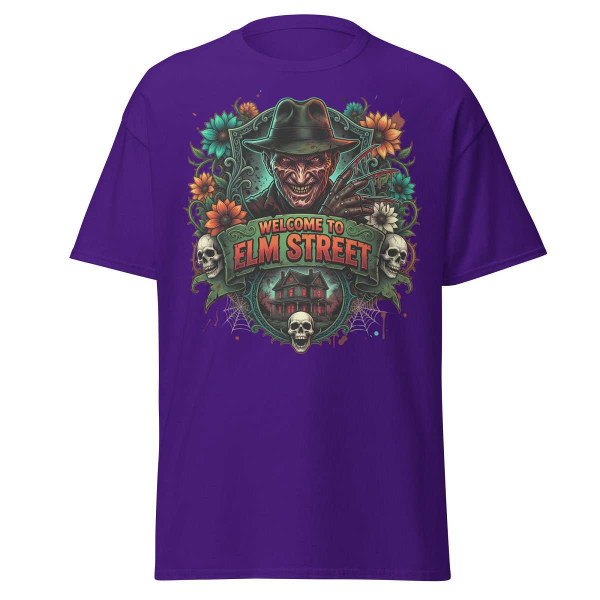 Welcome to Elm Street Freddy Krueger T-Shirt | Horror Tee - Purple - TeeRipple